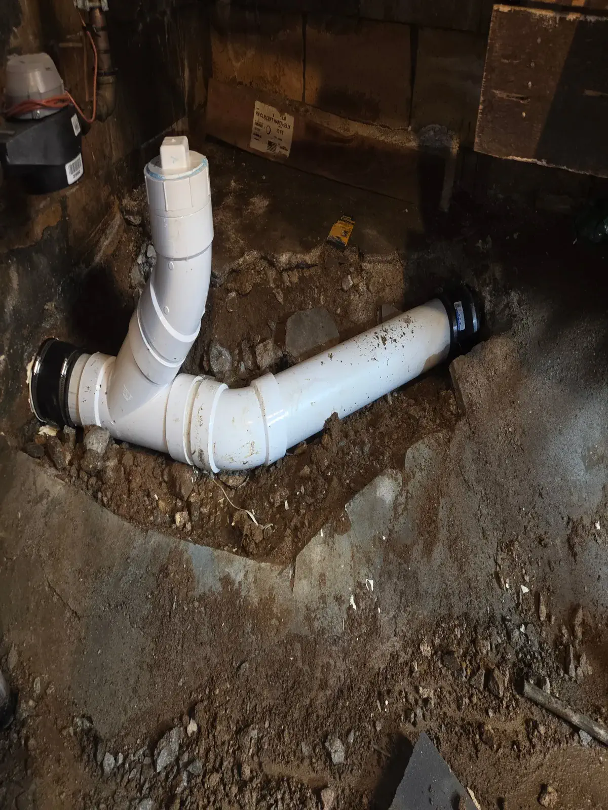 New PVC line set in place of an old house trap